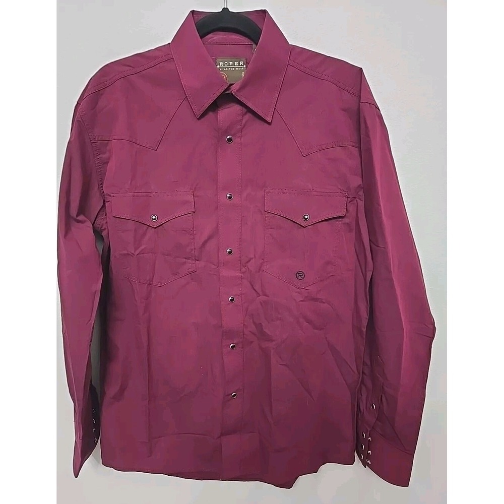 Roper Small Pearl Snap Long Sleeve Western Rodeo Collared Fitted Red Shirt
